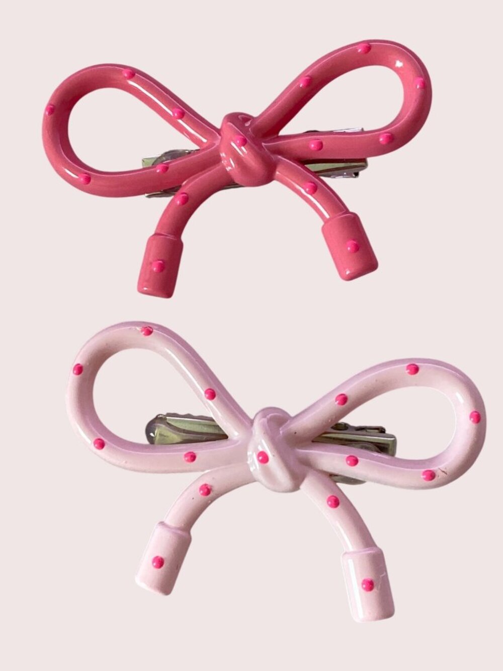 Chic Light & Dark Pink Bowknot Dot Korean Style Hair Accessory Clip 1Pair NEW
